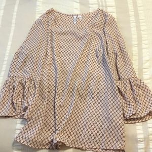 Elle Pink and black bell sleeve blouse